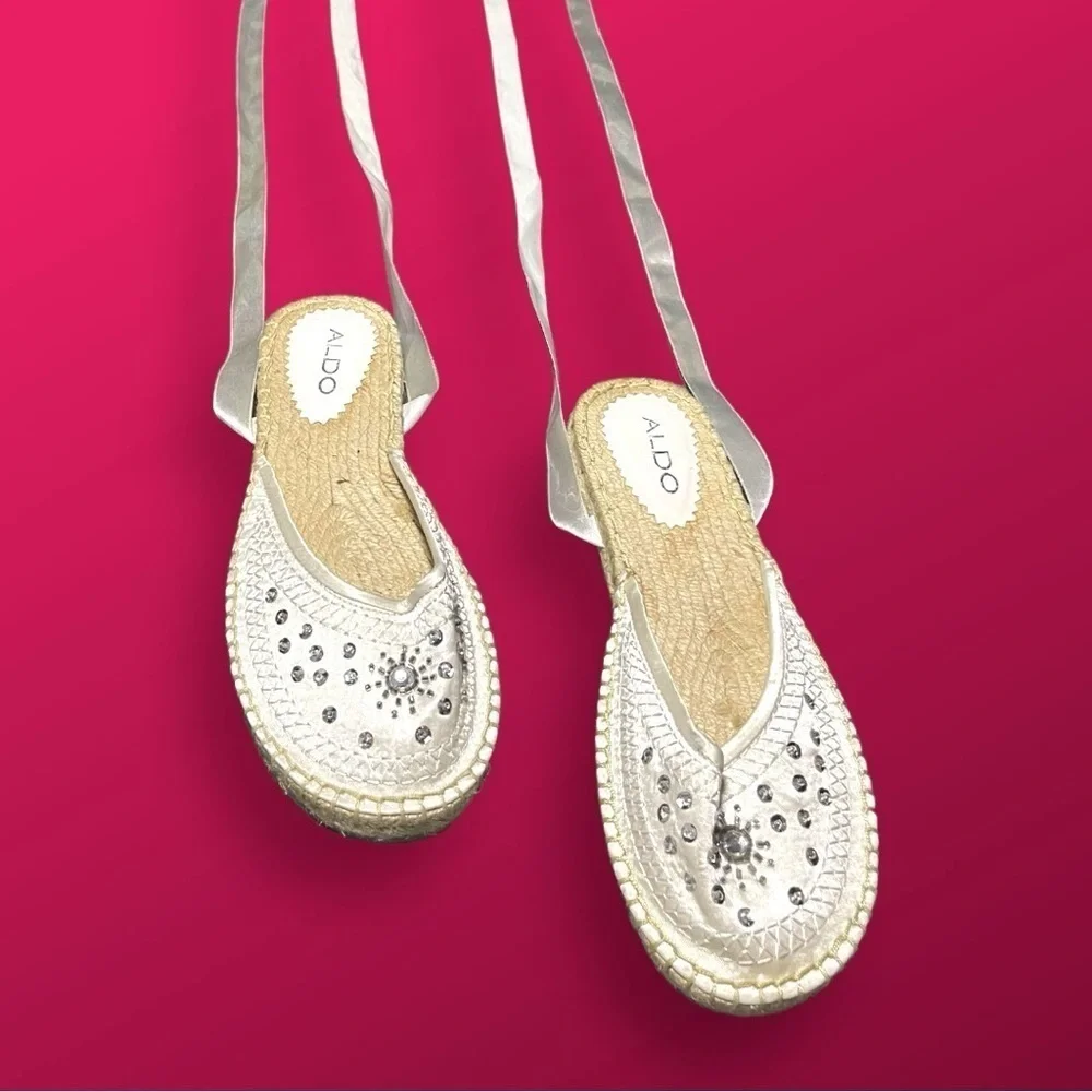 ALDO Womens Embellished Mules with Ankle Ribbon Ties